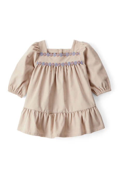 Vestido de pana, con bordado floral Sin color