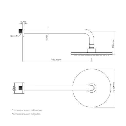 Z120.Pr0-20-Ng Ducha Articulada Completa C/Roseta Y Brazo - De 20Cm Negro Mate 000