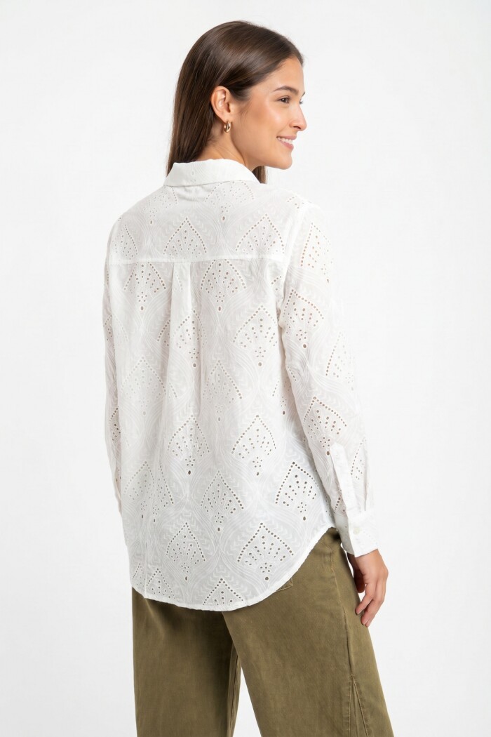 Camisa Broderie Algodón Nacar