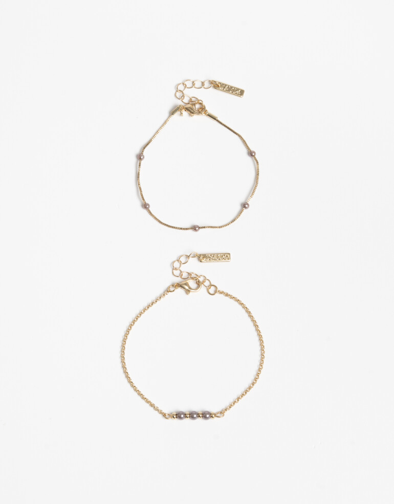 Pulseras Flexibles Sets Perla Set De Pulseras Flexibles Con Perlas - Dorado