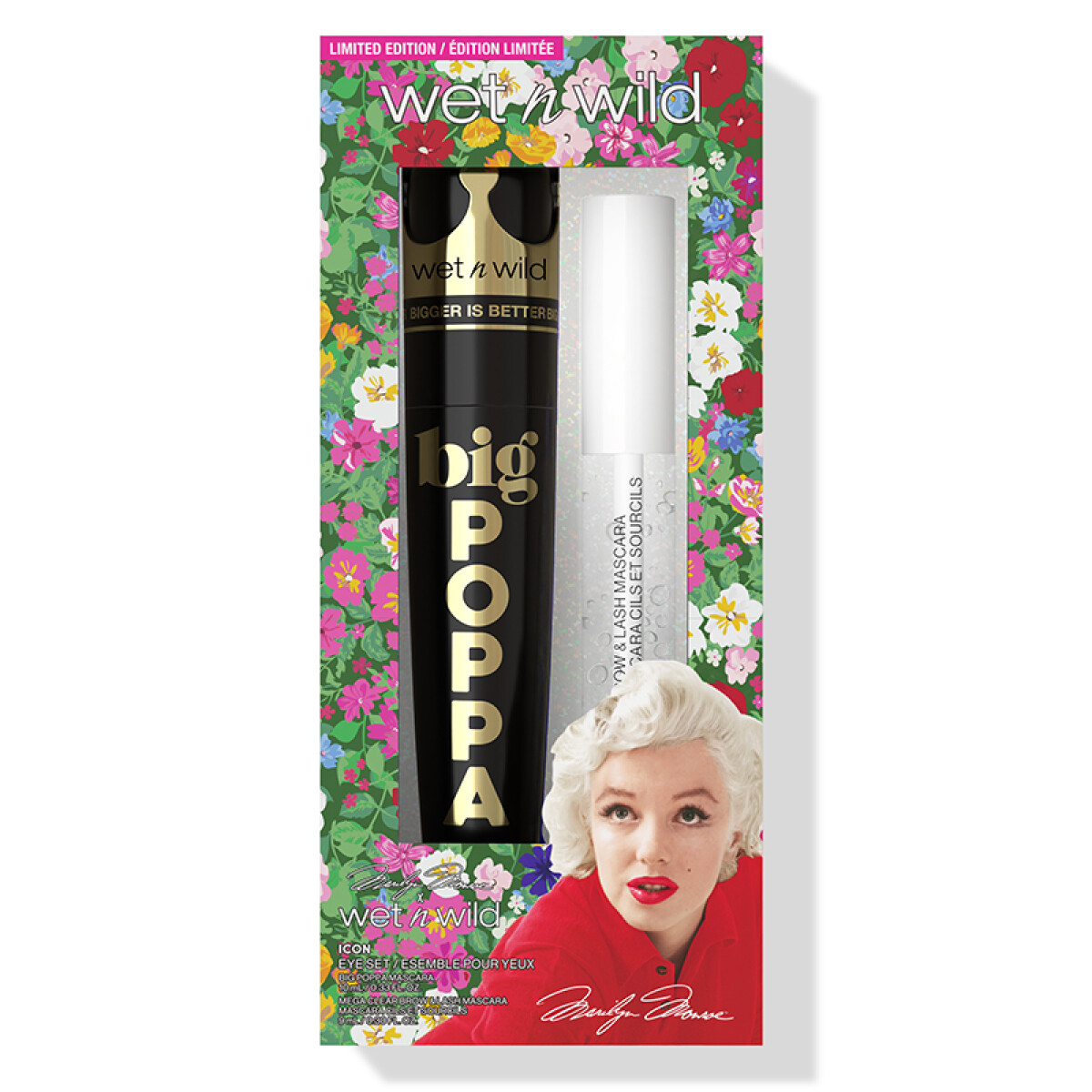 Kits de maquillaje edición limitada Marilyn Monroe Wet n Wild - Big Poppa mascara de pestañas + Rimel para cejas y pestañas 