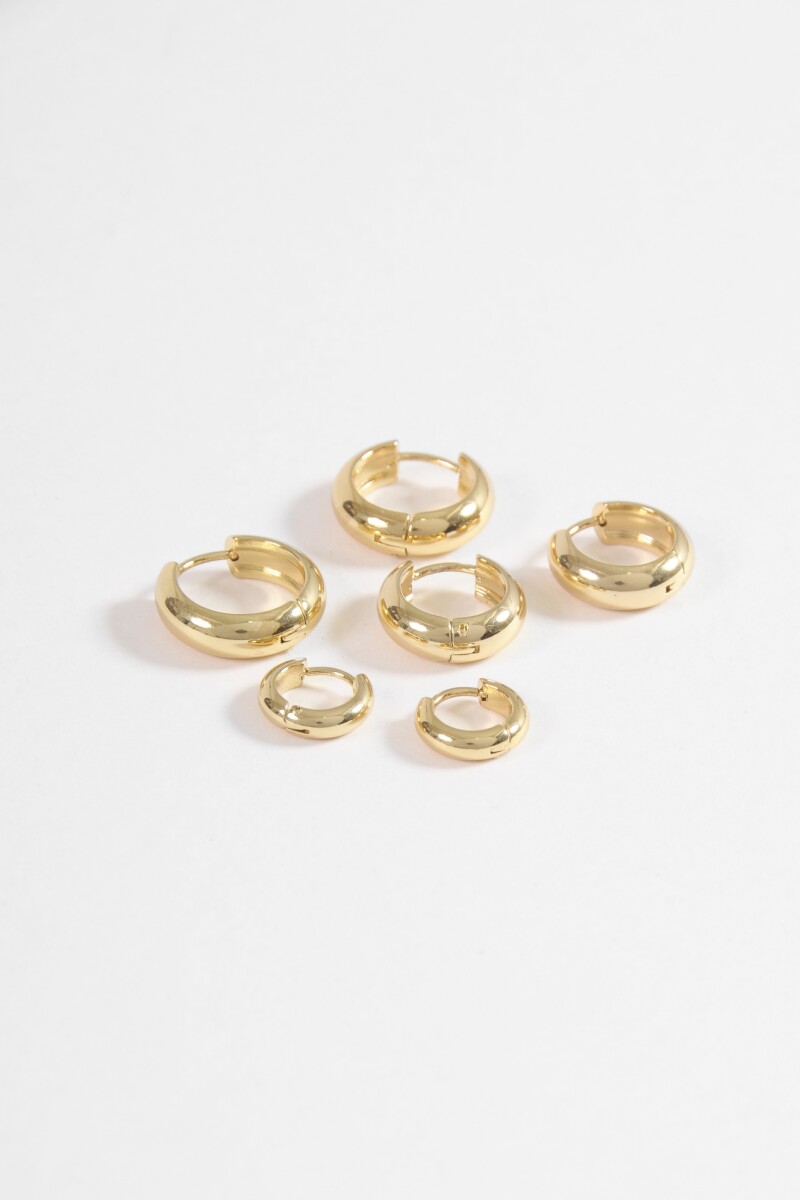 Set de tres aros gruesos acero dorado