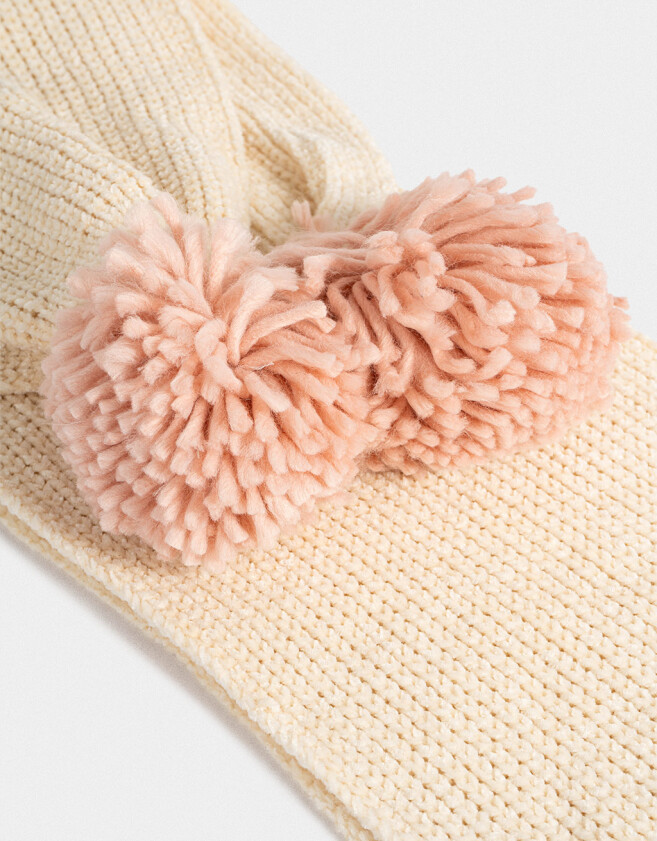 Bufandas y Chalinas Infantiles Con pompones Bufanda Infantil Tejida - Blanco Crudo