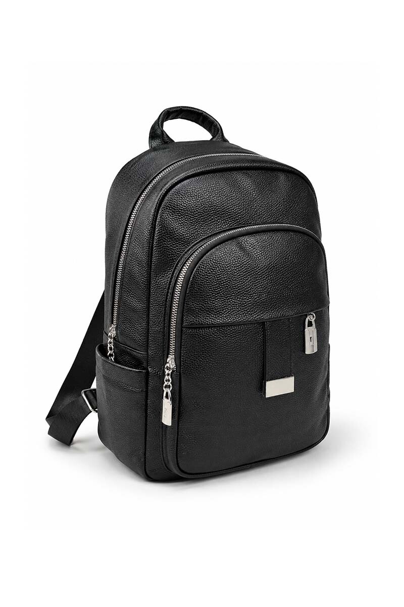 Mochila ecocuero bolsillos y cierres Negro
