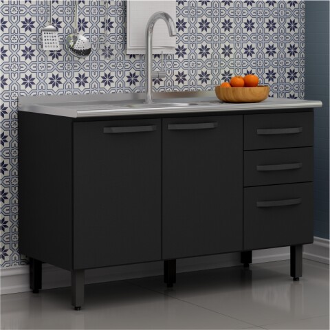 Bajo Mesada de Cocina 3 Puertas 2 Cajones 120 x 77 x 50 cm - NERO Bajo Mesada de Cocina 3 Puertas 2 Cajones 120 x 77 x 50 cm - NERO