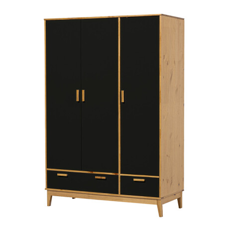 Ropero en madera maciza - 3 puertas 2 cajones Negro