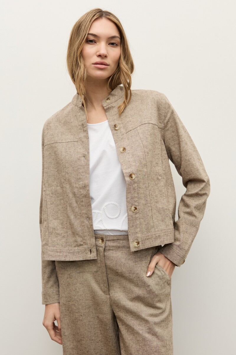 Chaqueta lino con botones chocolate melange
