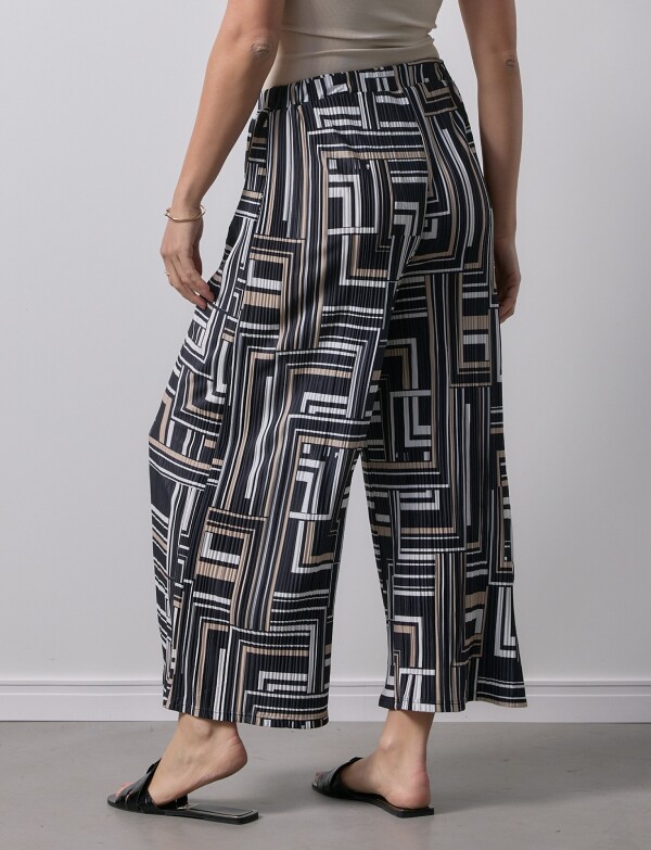 Pantalon Crop Plisado NEGRO/MULTI