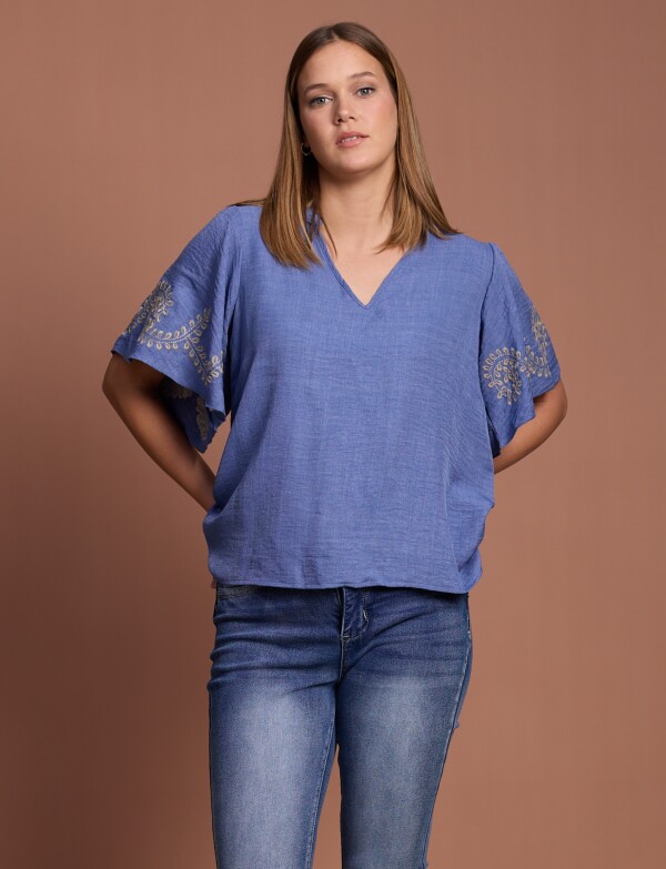 Blusa Manga Bordado AZUL