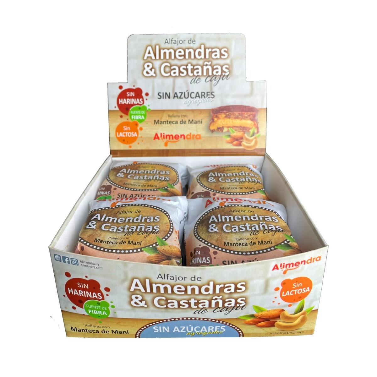 Caja X8 Alfajores Alimendra sin Azúcar Almendras Castañas 