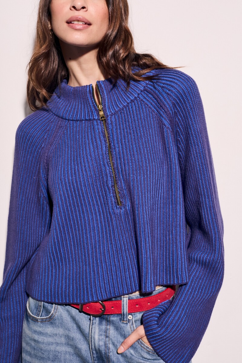 Sweater Algodón Cierre Azul