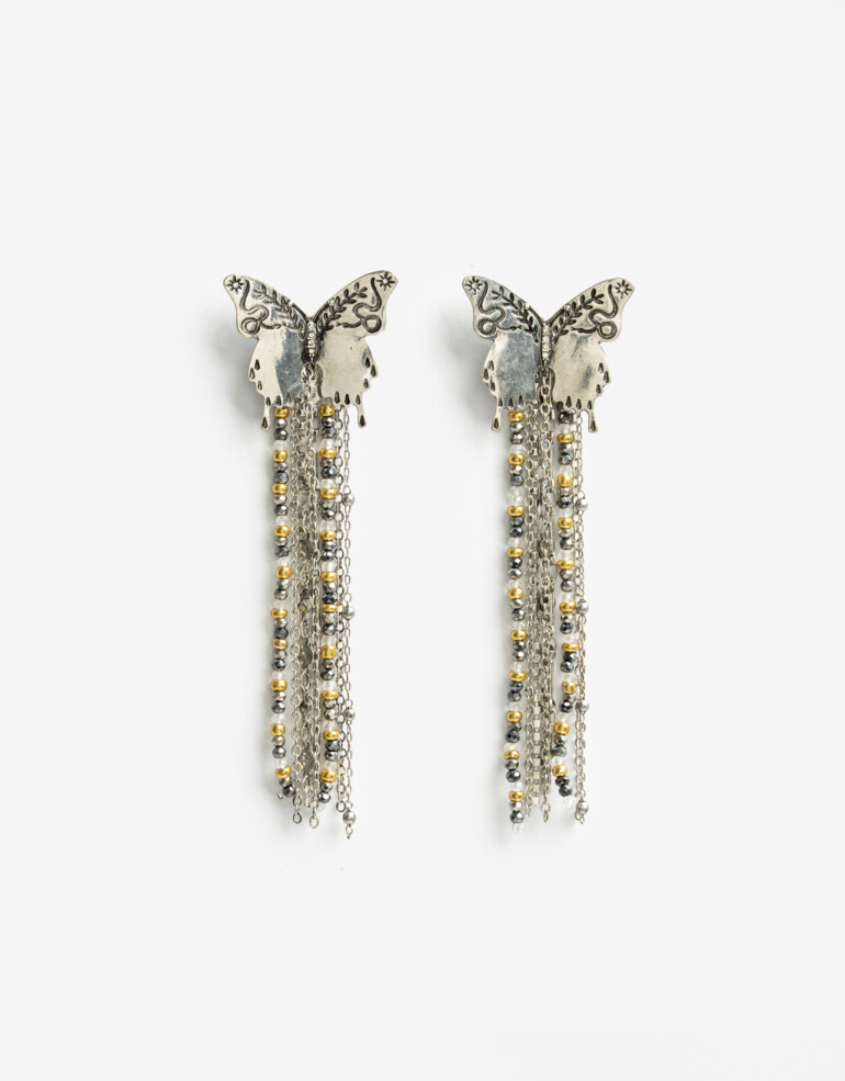 Aros Colgantes Largos Folk Aros Largos Mariposa Boho - Dorado Antique Gold