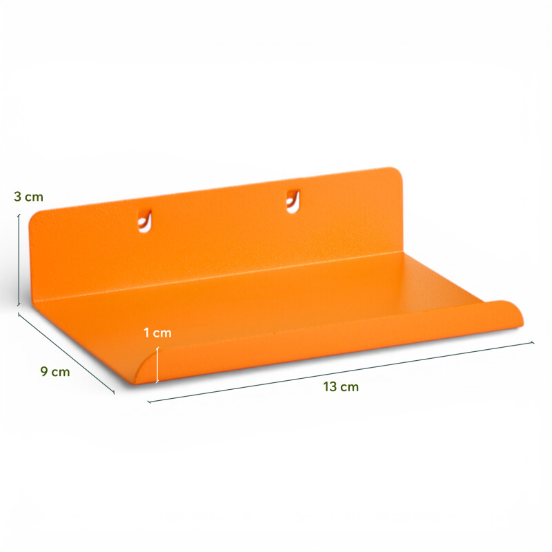 Estante organizador pequeño con borde para panel perforado pegboard metálico Naranja