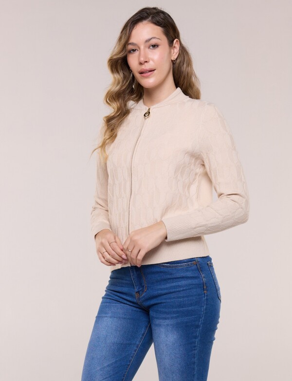 Cardigan Tejido Con Cierre Y Textura Labrada BEIGE