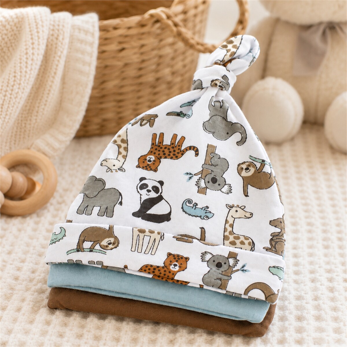 Set X3 Gorros para Bebé 100% Algodón con Nudo - Celeste 1 