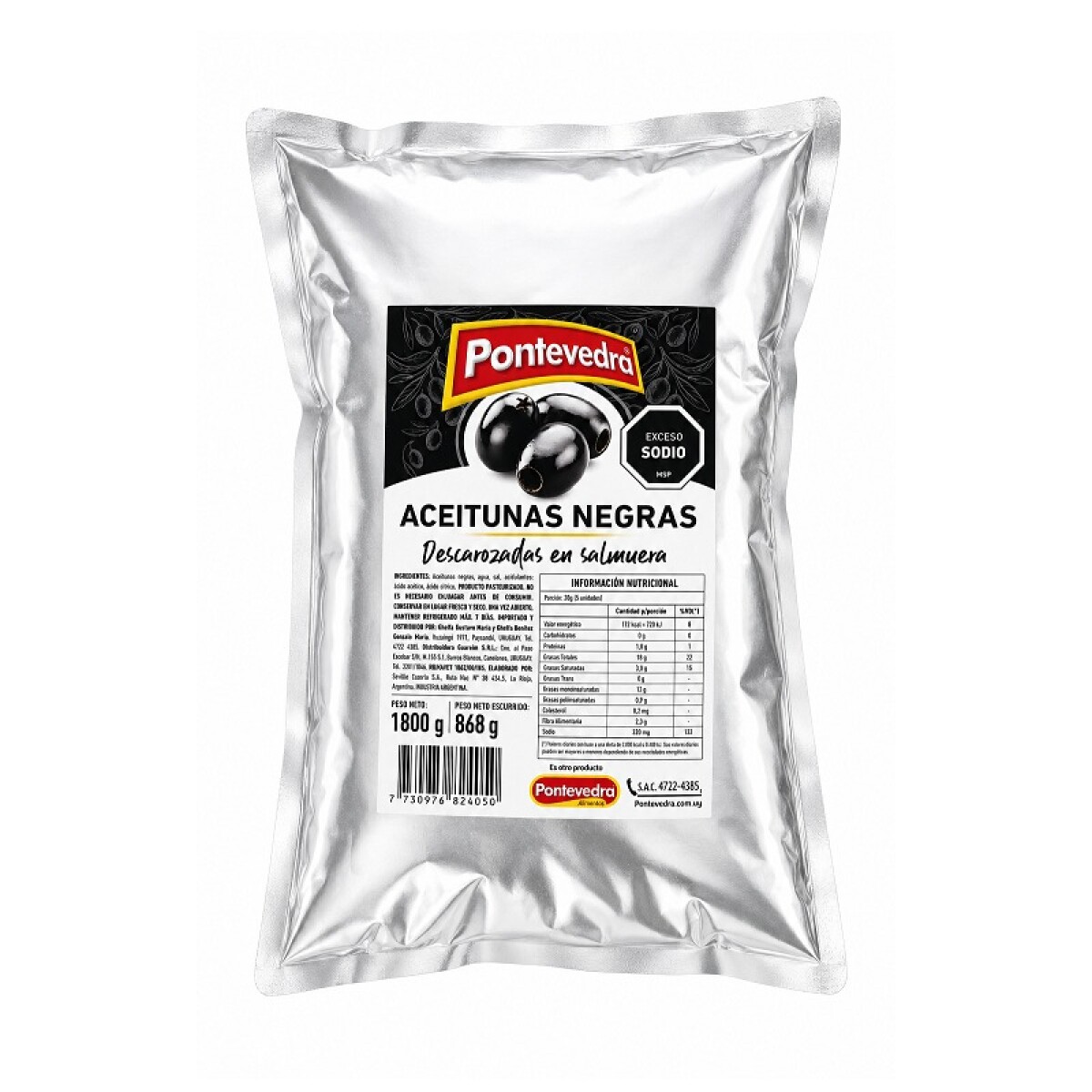 ACEITUNAS NEGRAS DESCAROZAD EN SALMUERA 1800 GRAMOS 