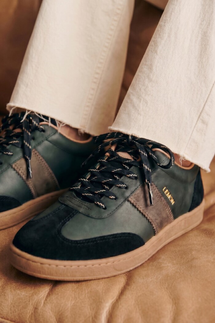 Zapatilla Cuero Combinada Negro