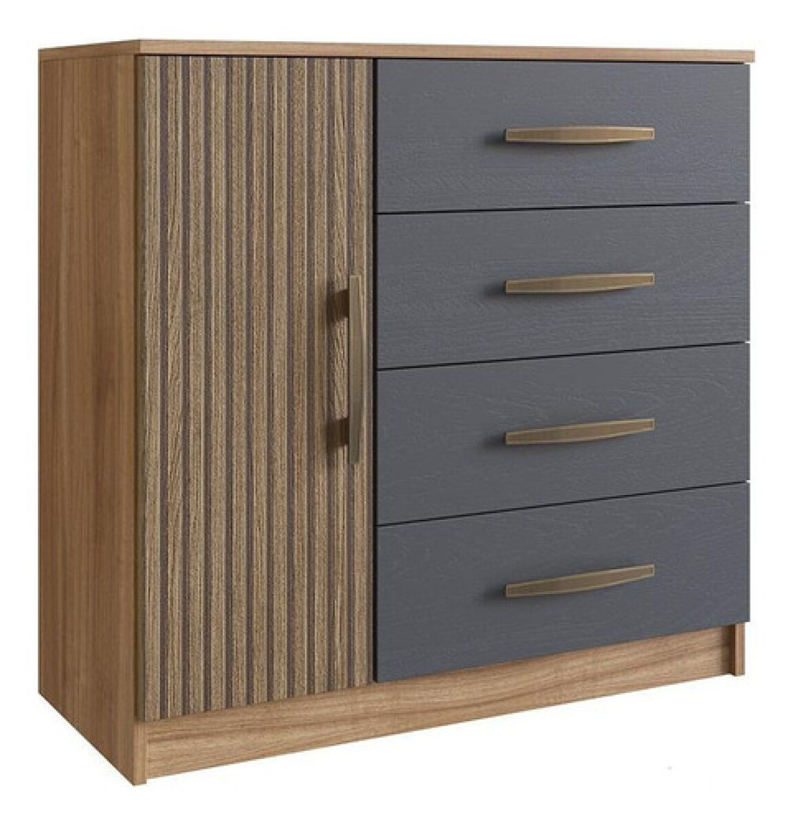 Cómoda Cajonera 4 Cajones 1 Puerta Mdp Premium Nogal / Grafito 