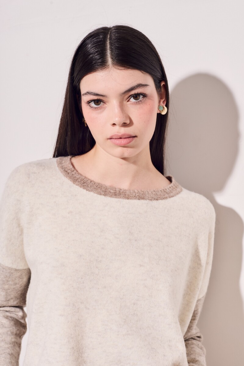 Sweater Color Block Beige Melange