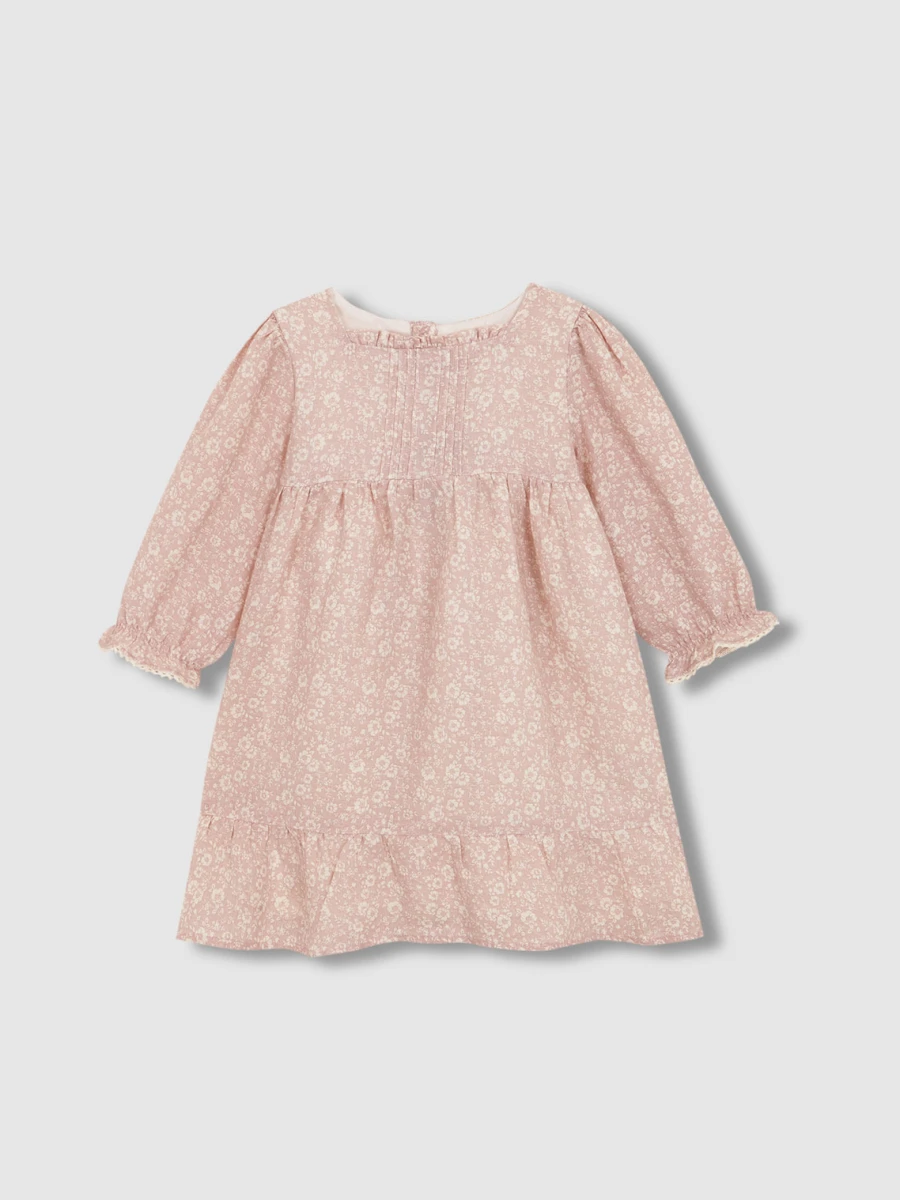 Vestido Lino Estampado Flores Rosa Suave