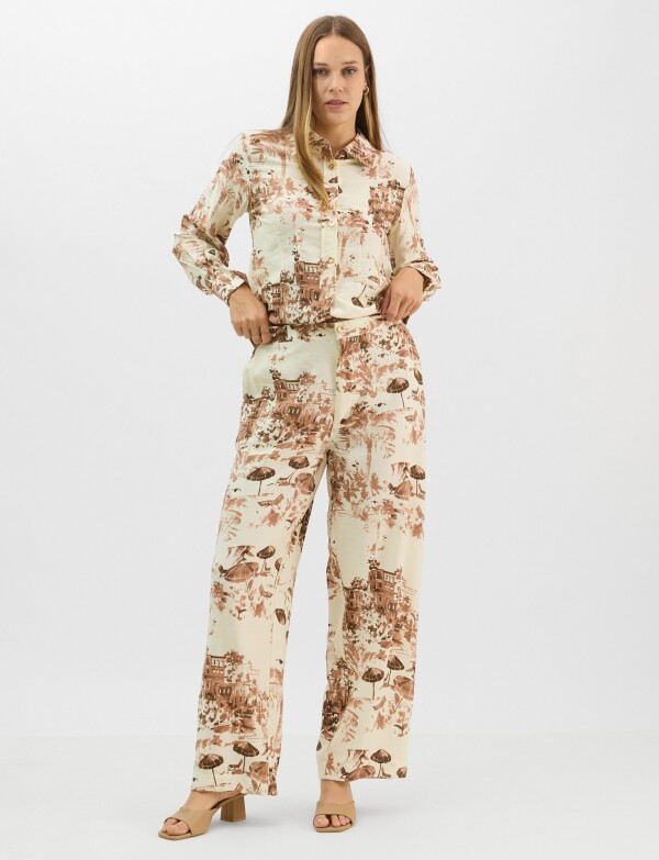 Conjunto Camisa Y Pantalón Estampado MARRON