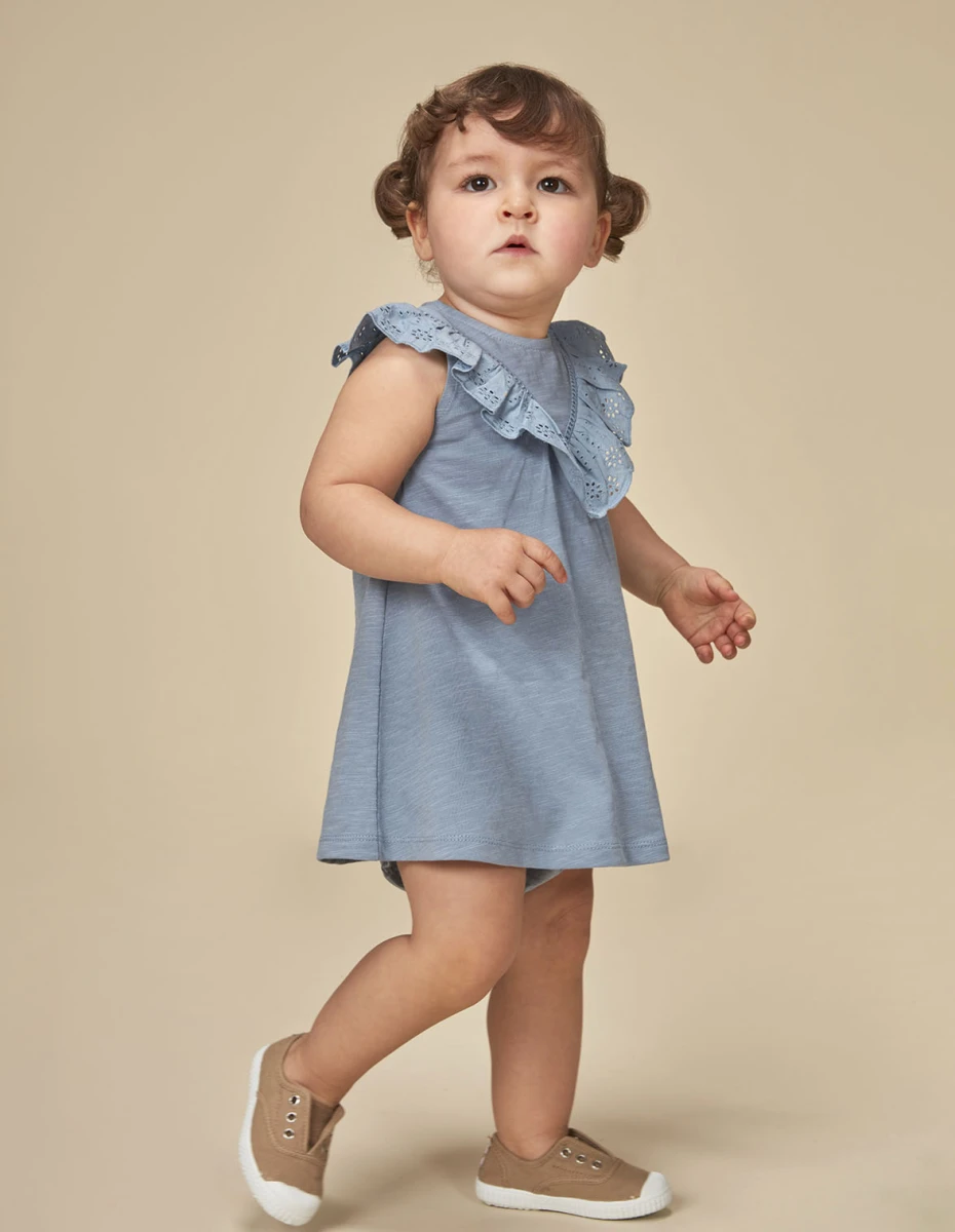 Vestido De Punto Con Tiras Bordadas - Plomo 