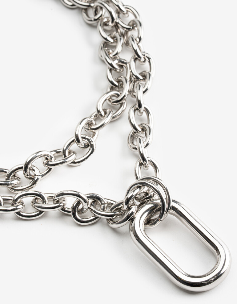 Collares Cortos Metal Collar Corto Layer Cadena - Plateado Rodio