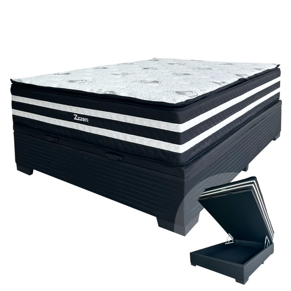 Sommier ZZZEN BOX BAÚL - 2 Plazas - Espuma EPS Y Pillow Top - EXTRA FIRME - 110x188x72 - 180 Kg 