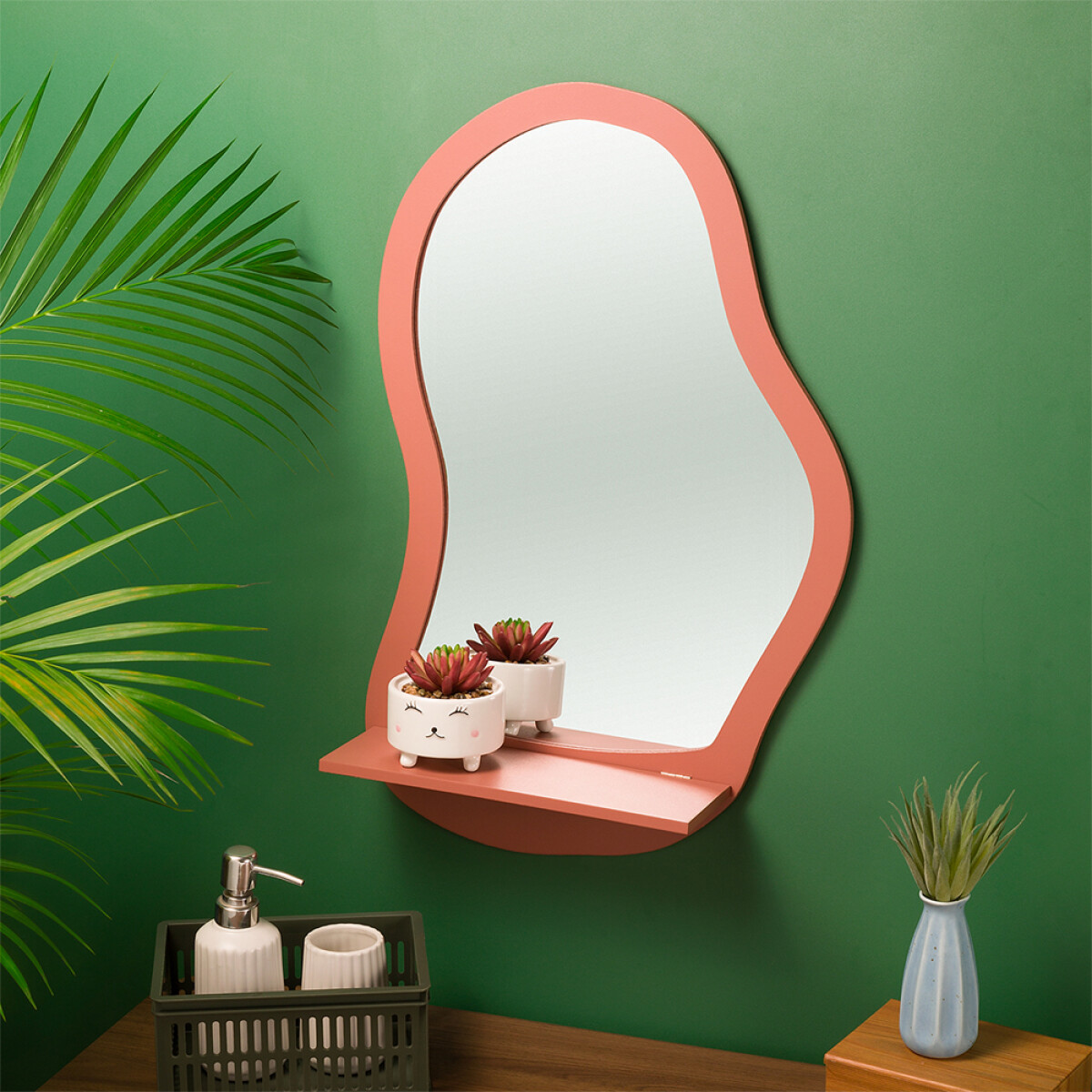 Espejo decorativo con estante - Rosa 