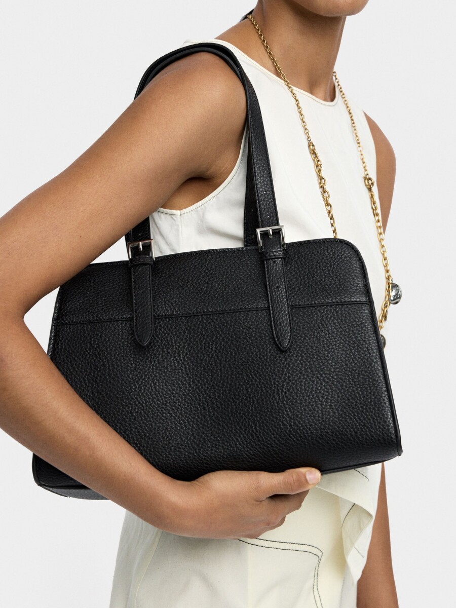 Bolso Tote Con Textura negro