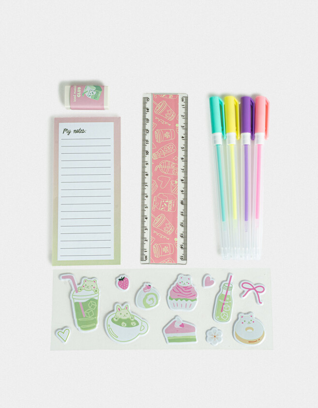 Librería Sets Liso Set De Librería En Mini Valijita "matcha Girly" - Rosa Claro