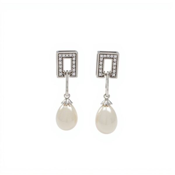 Caravanas Cuadrado Perlas-Plata 925-Con Perla y zirconia-CA3211 conperla