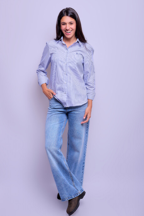 Camisa Dama Clásica Raya Celeste 1