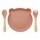 Set Comida Bebé Plato Cuchara Tenedor en Silicona Diseño Oso Salmón