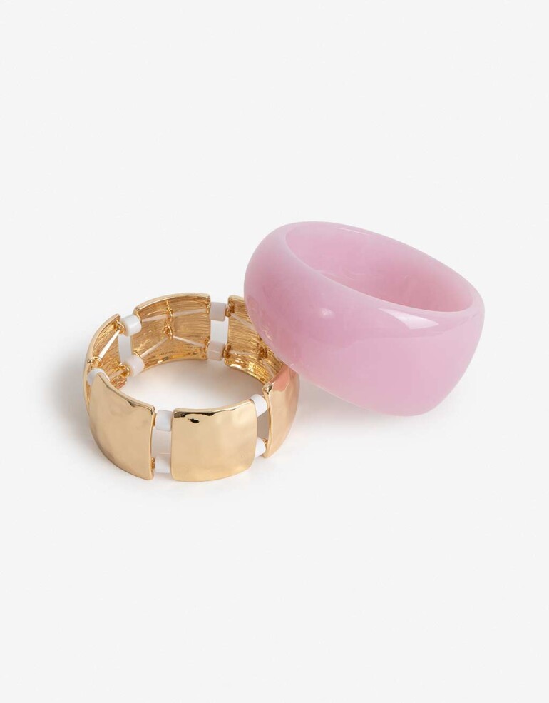 Pulseras Elásticas Sets Resina Set De Pulseras Metal Y Resina - Rosa Claro