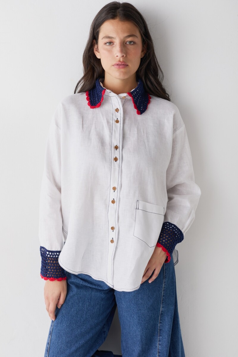 PRE VENTA CAMISA EMBLEMA - Blanco Con Rojo Y Azul 