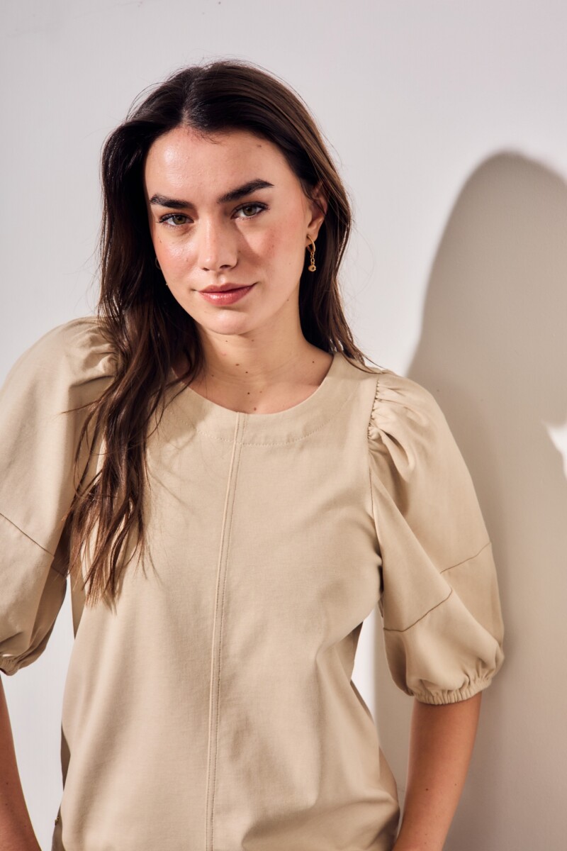 Remera Algodón Manga Globo Khaki