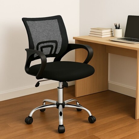 SILLA DE ESCRITORIO MALLADA CON SOPORTE LUMAR - NEGRO Silla De Escritorio Mallada Con Soporte Lumbar Negra