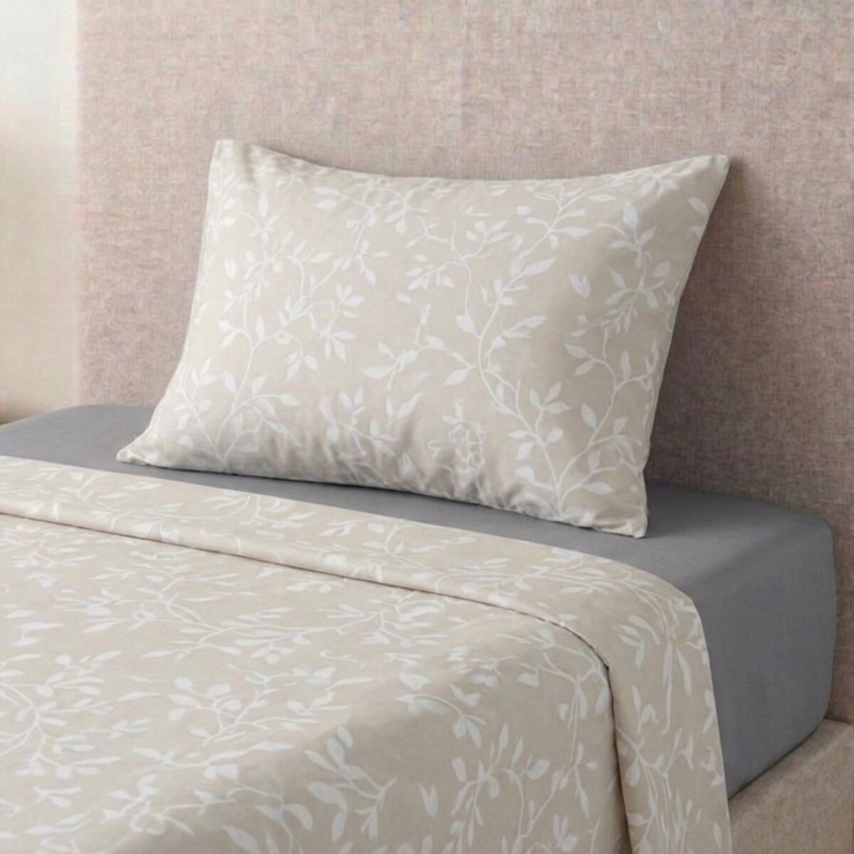 Juego de Sábanas Richmond 1 plaza - Hojas Grises 