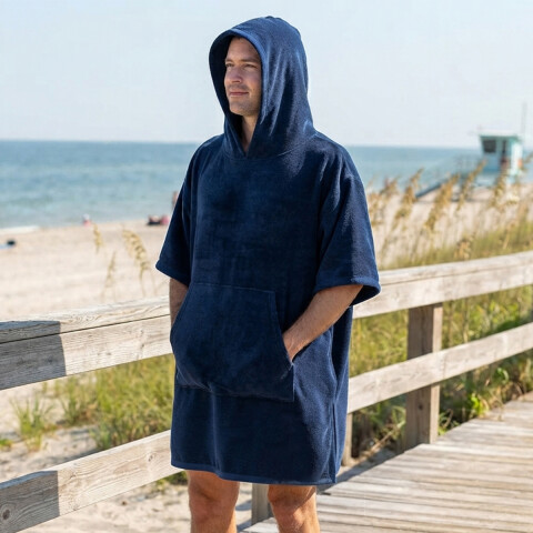 Bata Poncho Velour Algodón 100 x 90 cm AZUL