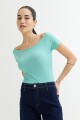 Remera off shoulder mangas cortas VERDE MENTA