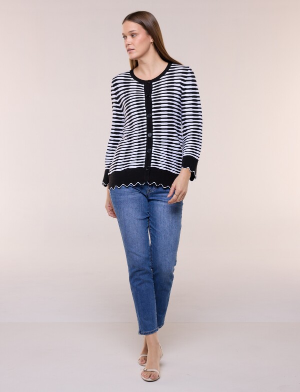 Cardigan Con Botones Y Terminación Ondulada NEGRO/BLANCO