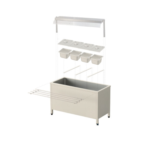 Mesa Buffet Caliente Interior Calefaccionado de Acero Inoxidable 150 x 70 x 85 cm 4 GN 1/1 Mesa Buffet Caliente Interior Calefaccionado de Acero Inoxidable 150 x 70 x 85 cm 4 GN 1/1