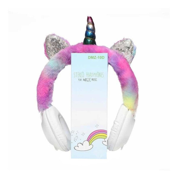 Auriculares Unicornio Cableado Afelpado Arcoíris Infantil Variante Color Blanco