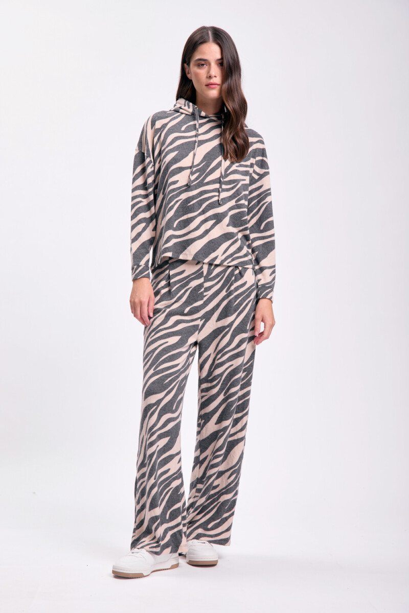 Pantalón tejido estampado Beige