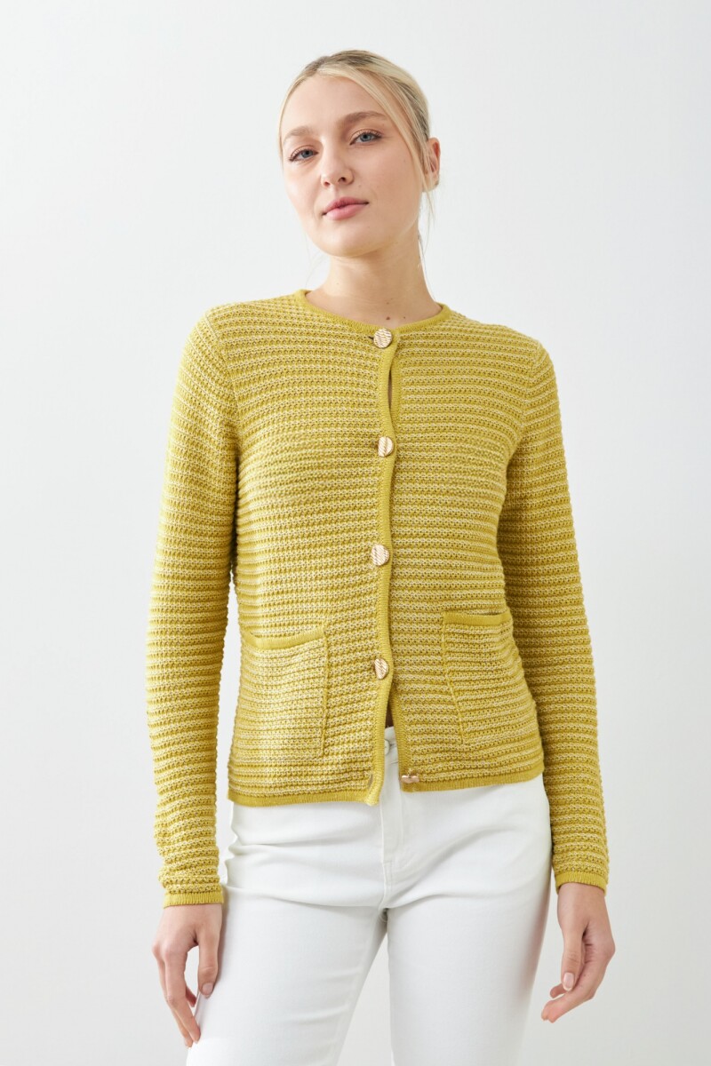 Chaqueta tejida con botones metálicos pistacho