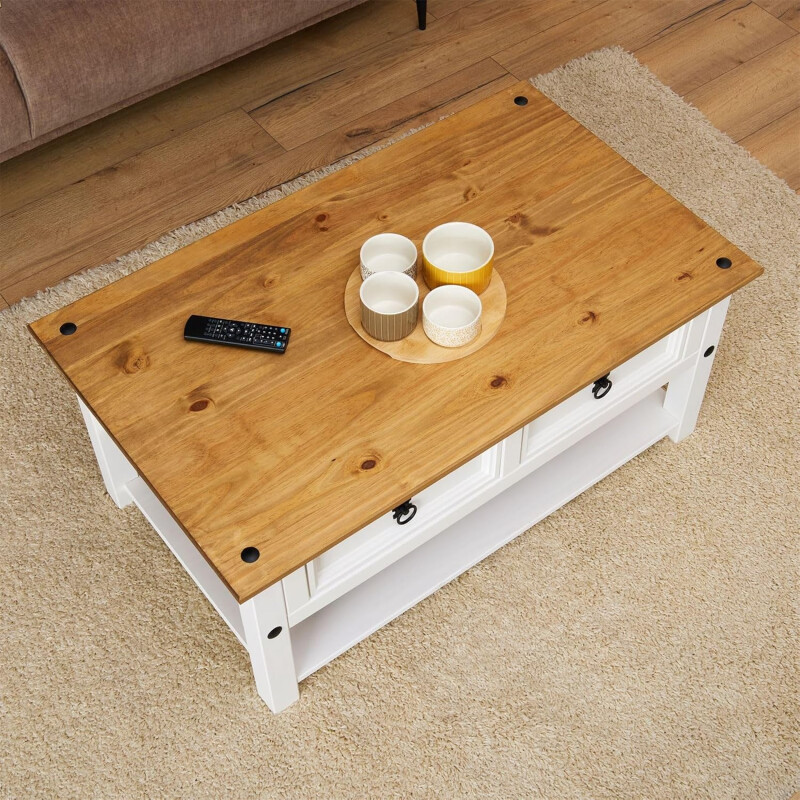Mesa de centro ESTILO MEXICANO 2 cajones Color CERA BLANCO Mesa de centro ESTILO MEXICANO 2 cajones Color CERA BLANCO