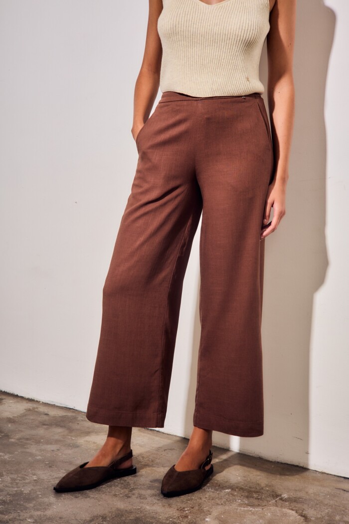Pantalón Con Lino Cafe