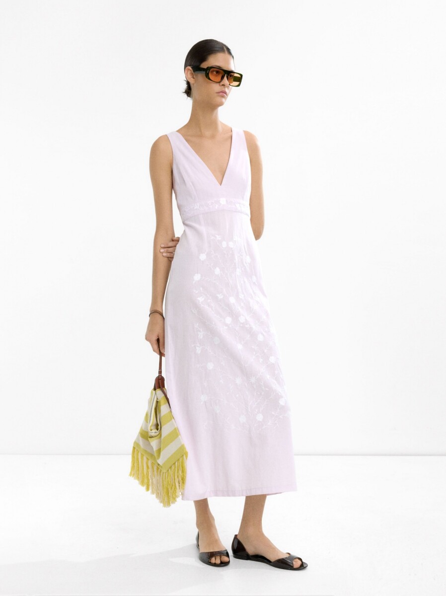Vestido De Algodón Con Bordados - violeta 