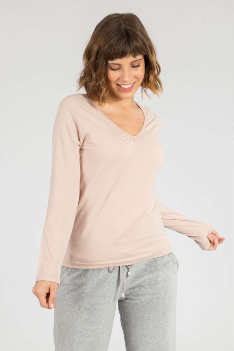 Remera básica algodón elastano - Beige 